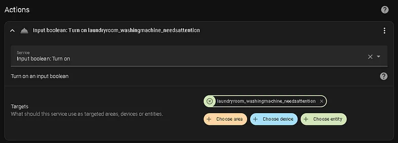 Action for setting the attention helper of the washing machine in Home Assistant