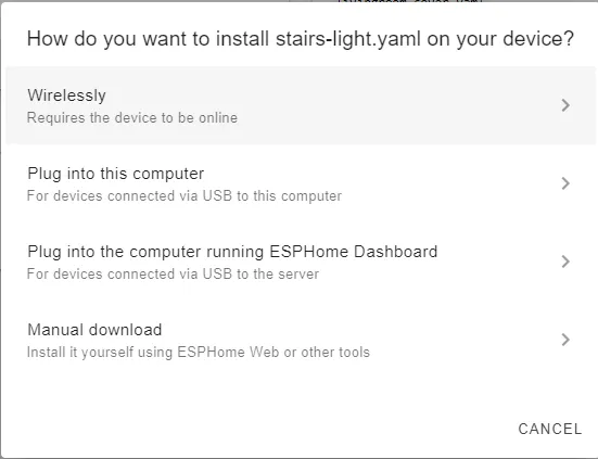 The wireless option for flashing the firmware
