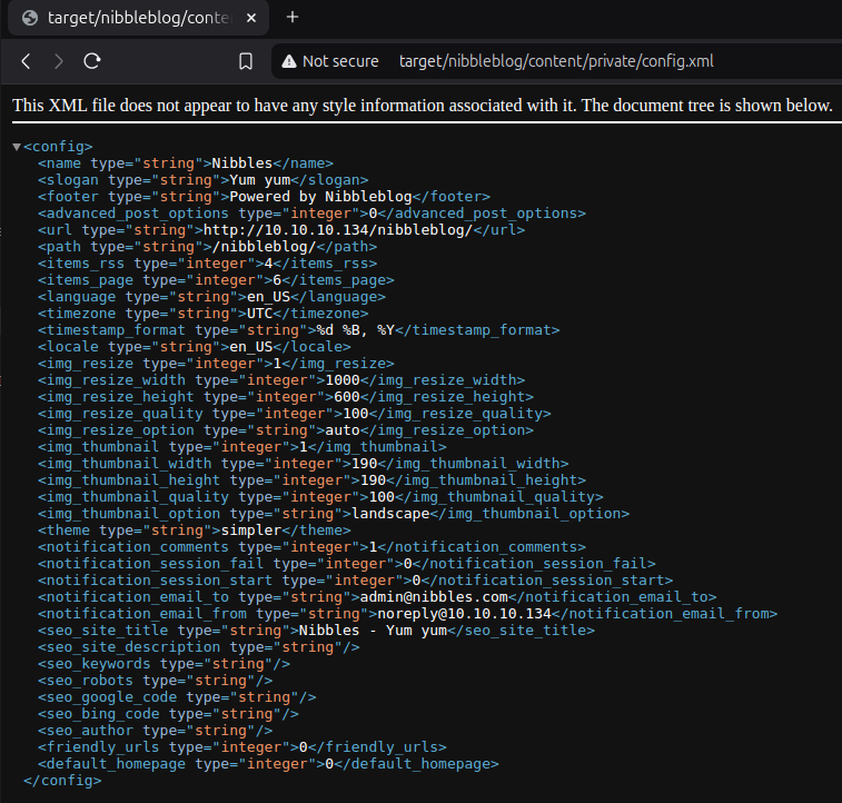 The content of the config.xml file