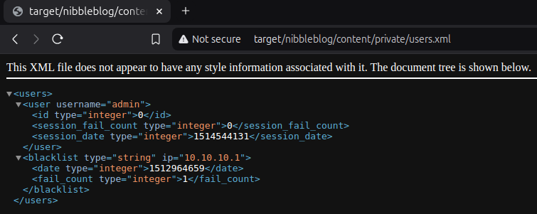The content of the users.xml file
