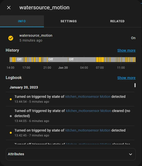 State history of the group of motion sensors in Home Assistant
