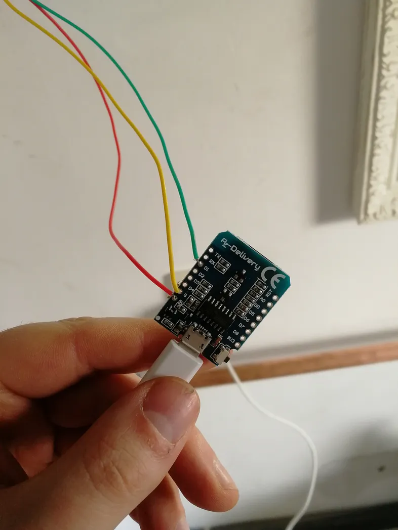 Cables soldered to the Wemos D1 mini