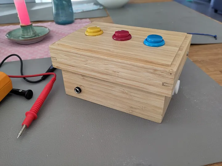 The DIY music box with the coaxial power connector, just a little bigger