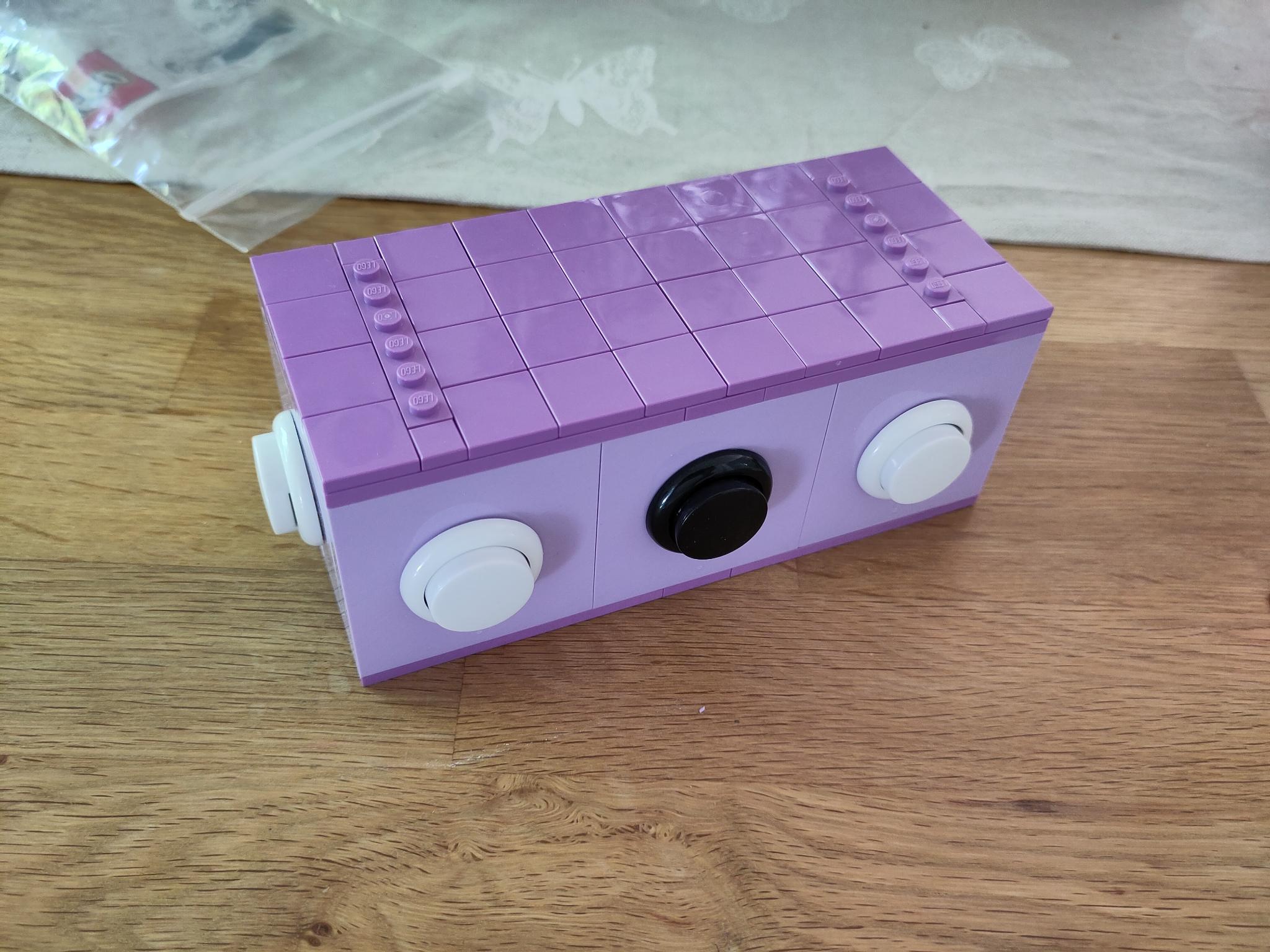 Front of DIY music box built with Lego with NFC cards powered by Home Assistant