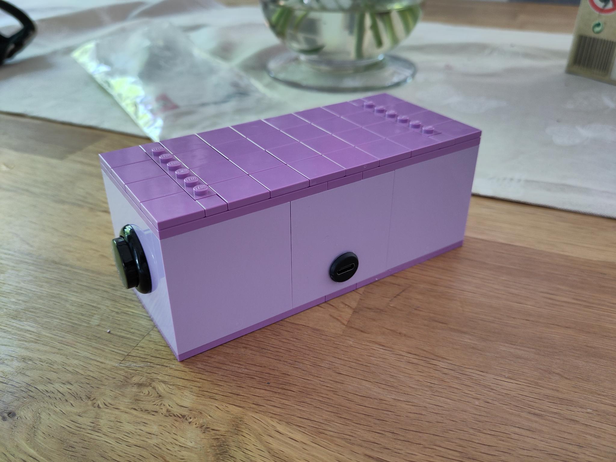 Back of DIY music box built with Lego with NFC cards powered by Home Assistant